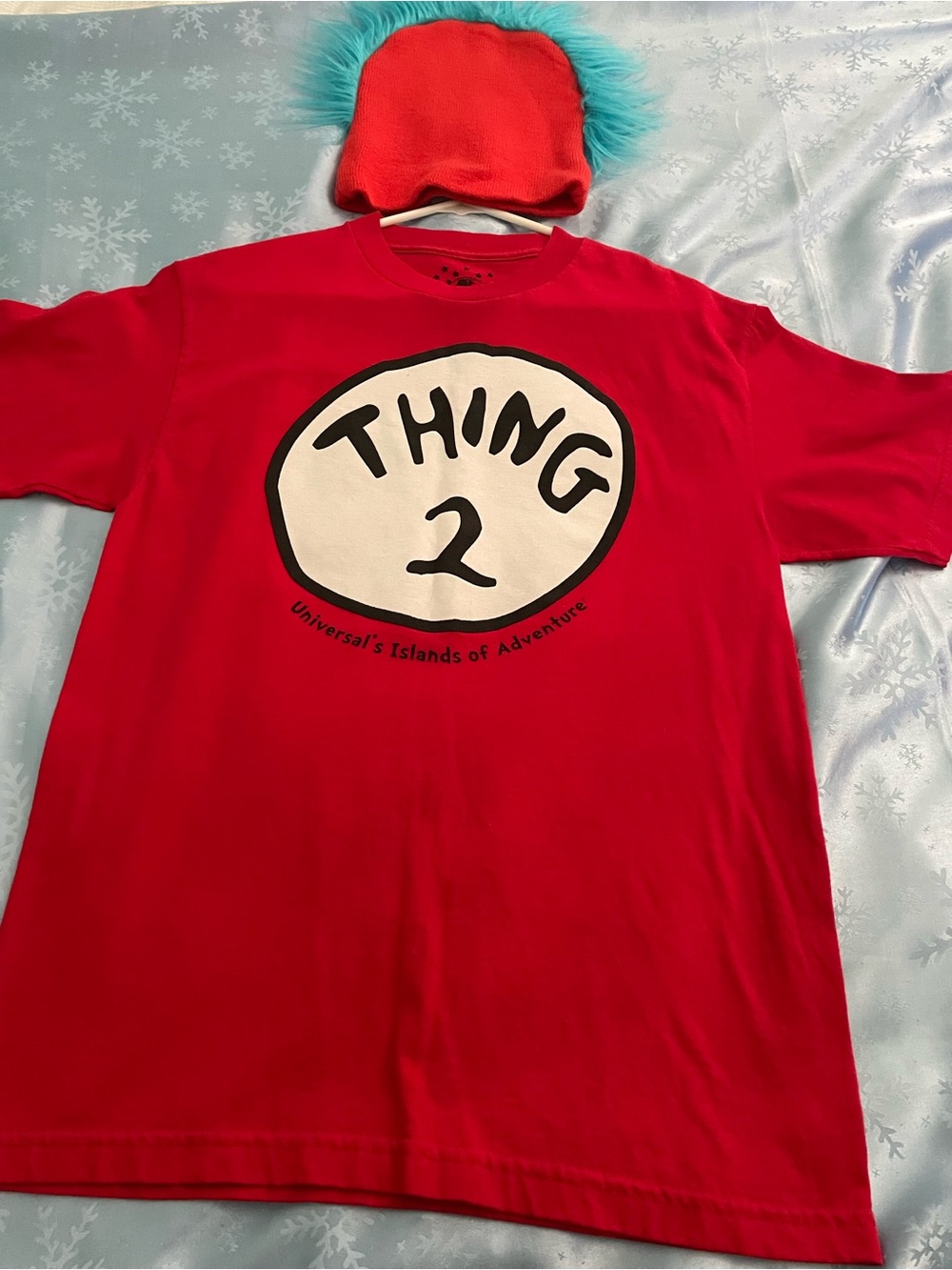 Universal Red "Thing 2" adult Tee with hat, size medium.